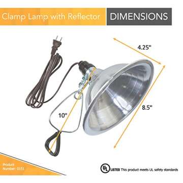 Woods Clamp Lamp Light with Aluminum Reflector; 150W; UL Listed; 6- Foot Cord