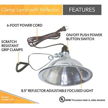 Woods Clamp Lamp Light: Versatile 150W with Aluminum Reflector