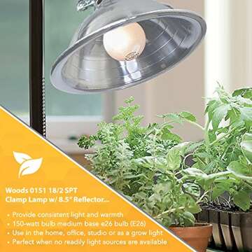 Woods Clamp Lamp Light: Versatile 150W with Aluminum Reflector