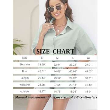 COZYPOIN Women 2 Piece Outfits Cotton Linen Short Sleeve Button Down Shirt Blouse and Shorts Set Tracksuits(LightBlue-M)