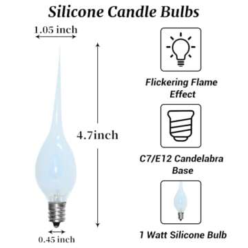PASUTO 12 Pack Christmas Flicker Flame Silicone Candle Lights Bulbs, C7 Clear Silicone Flickering De...