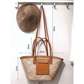 JAYAVENTURA Straw Basket Tote Bag for Women PU Leather Strap Hollow Out Woven Top Handle Straw Purses and Handbags Summer Beach (Brown)