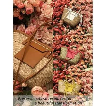 JAYAVENTURA Straw Basket Tote Bag for Women PU Leather Strap Hollow Out Woven Top Handle Straw Purses and Handbags Summer Beach (Brown)