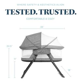 Baby Delight Go with Me Slumber Deluxe Rocking Bassinet, Portable Baby Bassinet, Removeable Canopy, Charcoal Tweed