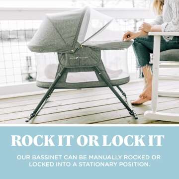 Baby Delight Go with Me Slumber Deluxe Rocking Bassinet, Portable Baby Bassinet, Removeable Canopy, Charcoal Tweed