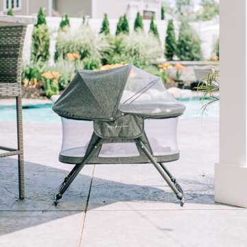 Baby Delight Go with Me Slumber Deluxe Rocking Bassinet, Portable Baby Bassinet, Removeable Canopy, Charcoal Tweed
