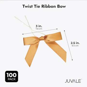 Juvale 100-Pack Twist Tie Bows for Crafts, Pre-Tied Satin Ribbon for Christmas Gift Wrap Bags, Party Favors, Baked Goods, Cookies, Mini Bowties for Hair Decorations (2.5x3 in, Metallic Gold)