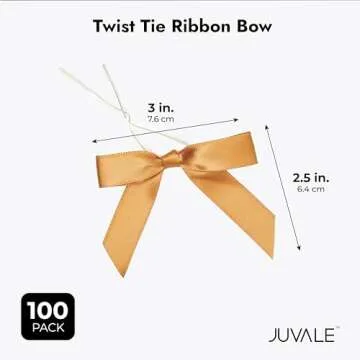 Juvale 100-Pack Twist Tie Bows for Crafts, Pre-Tied Satin Ribbon for Christmas Gift Wrap Bags, Party Favors, Baked Goods, Cookies, Mini Bowties for Hair Decorations (2.5x3 in, Metallic Gold)