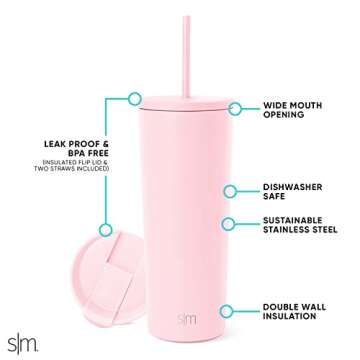 Simple Modern Insulated Tumbler with Lid and Straw | Iced Coffee Cup Reusable Stainless Steel Water ...