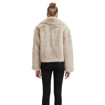 GRAN ORIENTE Women's 2024 Winter Furry Faux Fur Jackets,Cropped Fluffy Shaggy Warm Parka Coat Outerwear with Pockets