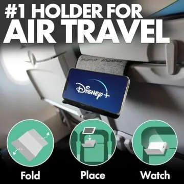 Flight Flap Airplane Phone Holder, Flexible Tablet and Cell Phone Holder, Folding Cellphone Stand for Desk, Bed, Office, Treadmill - Airplane Accessories Long Flight Travel - Plane Essentials (Pro)