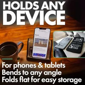 Flight Flap Airplane Phone Holder, Flexible Tablet and Cell Phone Holder, Folding Cellphone Stand for Desk, Bed, Office, Treadmill - Airplane Accessories Long Flight Travel - Plane Essentials (Pro)