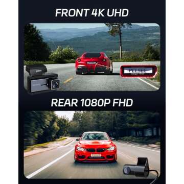 Pelsee P3 4K Dash Cam Front and Rear, 64GB SD Card, 4K+1080P Dual Dash Camera for Cars with Wi-Fi, G...