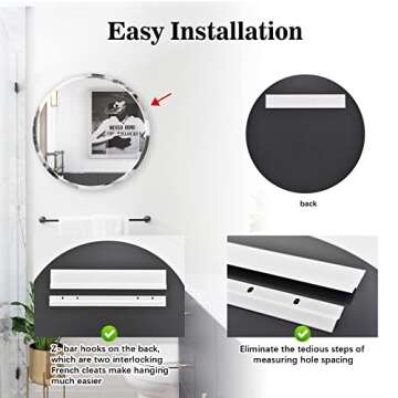 PANDEELS Frameless Round Mirror - 20 Inch Circle Mirror - 1" Beveled Polished Edge - Hanging Wall Mounted Decorative for Bathroom, Living Room, Bedroom, Entryway