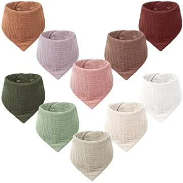 Konssy Muslin Baby Bibs 10 Pack Baby Bandana Drool Bibs 100% Cotton for Unisex Boys Girls,10 Solid C...