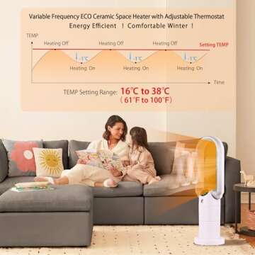 Ocean Loong 1500W Space Heater and Bladeless Fan for Bedroom, Ceramic Heater with Thermostat, Dump S...