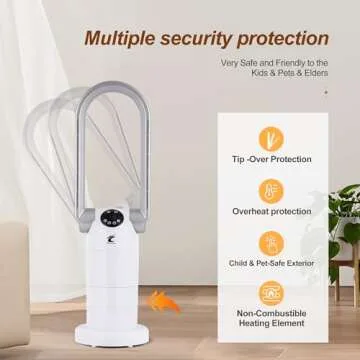 Ocean Loong 1500W Space Heater and Bladeless Fan for Bedroom, Ceramic Heater with Thermostat, Dump Switch, Remote Control, Timer, Oscillation and Tilt Head, AB01H-Pro, 29 Inch (White)