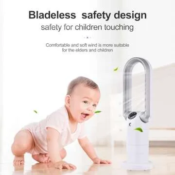 Ocean Loong 1500W Space Heater and Bladeless Fan for Bedroom, Ceramic Heater with Thermostat, Dump Switch, Remote Control, Timer, Oscillation and Tilt Head, AB01H-Pro, 29 Inch (White)