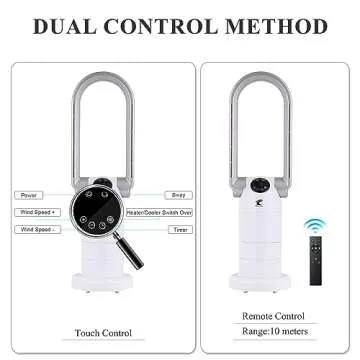 Ocean Loong 1500W Space Heater and Bladeless Fan for Bedroom, Ceramic Heater with Thermostat, Dump Switch, Remote Control, Timer, Oscillation and Tilt Head, AB01H-Pro, 29 Inch (White)