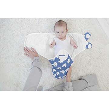 BaeBae Goods Swaddle Blanket, Adjustable Infant Baby Swaddling Wrap Set of 4, Baby Swaddling Wrap Blankets for Boys and Girls Made in Soft Cotton (Navy Elephants, 0-3 Months)