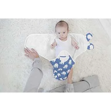 BaeBae Goods Swaddle Blanket, Adjustable Infant Baby Swaddling Wrap Set of 4, Baby Swaddling Wrap Blankets for Boys and Girls Made in Soft Cotton (Navy Elephants, 0-3 Months)