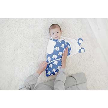 BaeBae Goods Swaddle Blanket, Adjustable Infant Baby Swaddling Wrap Set of 4, Baby Swaddling Wrap Blankets for Boys and Girls Made in Soft Cotton (Navy Elephants, 0-3 Months)