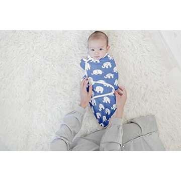 BaeBae Goods Swaddle Blanket, Adjustable Infant Baby Swaddling Wrap Set of 4, Baby Swaddling Wrap Blankets for Boys and Girls Made in Soft Cotton (Navy Elephants, 0-3 Months)