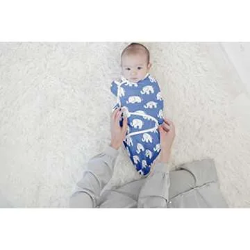 BaeBae Goods Swaddle Blanket, Adjustable Infant Baby Swaddling Wrap Set of 4, Baby Swaddling Wrap Blankets for Boys and Girls Made in Soft Cotton (Navy Elephants, 0-3 Months)