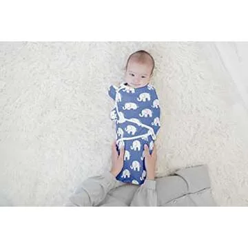 BaeBae Goods Swaddle Blanket, Adjustable Infant Baby Swaddling Wrap Set of 4, Baby Swaddling Wrap Blankets for Boys and Girls Made in Soft Cotton (Navy Elephants, 0-3 Months)