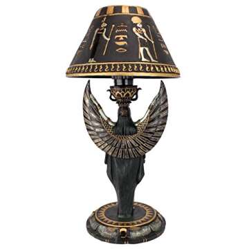 Design Toscano Isis Diety Egyptian Decor Accent Sculptural Desk Table Lamp, 9 inches wide, 17 inches tall, Cast Stone Resin, Black & Gold Finish