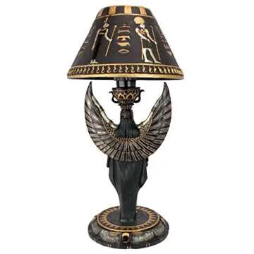 Design Toscano Isis Diety Egyptian Decor Accent Sculptural Desk Table Lamp, 9 inches wide, 17 inches tall, Cast Stone Resin, Black & Gold Finish