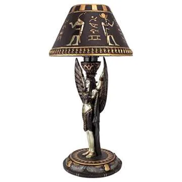 Design Toscano Isis Diety Egyptian Decor Accent Sculptural Desk Table Lamp, 9 inches wide, 17 inches tall, Cast Stone Resin, Black & Gold Finish
