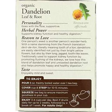 Traditional Medicinals Organic Dandelion Leaf & Root Herbal Tea, Supports Kidney Function & Healthy Digestion, (Pack of 3) - 48 Tea Bags Total