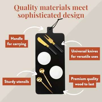 The Bamboo Abode 7 Piece Black Cheese Board Set with Charcuterie Accessories, Gifts for Women, House Warming Gift Idea, Hostess Gifts