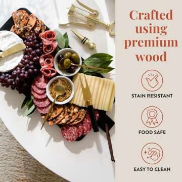 The Bamboo Abode 7 Piece Black Cheese Board Set with Charcuterie Accessories, Gifts for Women, House Warming Gift Idea, Hostess Gifts