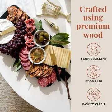 The Bamboo Abode 7 Piece Black Cheese Board Set with Charcuterie Accessories, Gifts for Women, House Warming Gift Idea, Hostess Gifts
