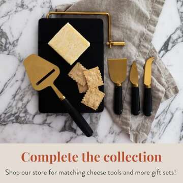 The Bamboo Abode 7 Piece Black Cheese Board Set with Charcuterie Accessories, Gifts for Women, House Warming Gift Idea, Hostess Gifts