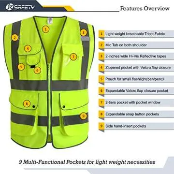 JKSafety High Visibility 9 Pockets Safety Vest (X-Large, Yellow)