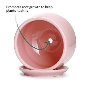 POTEY Ceramic Plant Pot Flower Planters - 5.9” with Drainage Hole Saucer Medium Pots for Indoor Plant - Enough Space - Light Pink