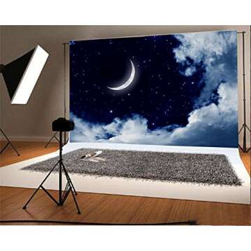 AOFOTO 7x5ft Crescent Moon Backdrop Beautiful Starry Sky Photography Background Sweet Baby Night Kid...