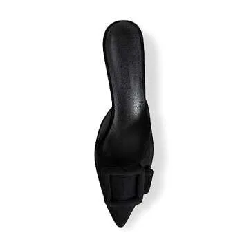 Fericzot Mule Slippers for Women,Slingback Buckle Pumps Pointed Toe Kitten Heels Shoes Slides Backless Dress Sandals Black 10