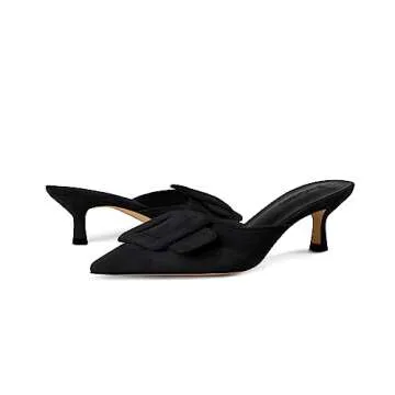 Fericzot Mule Slippers for Women,Slingback Buckle Pumps Pointed Toe Kitten Heels Shoes Slides Backless Dress Sandals Black 10