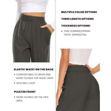 FUNYYZO Women's Wide Leg Pants High Elastic Waisted in The Back Business Work Trousers Long Straight Suit Pants