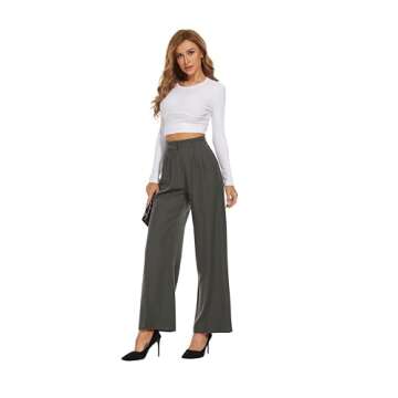FUNYYZO Women's Wide Leg Pants High Elastic Waisted in The Back Business Work Trousers Long Straight Suit Pants