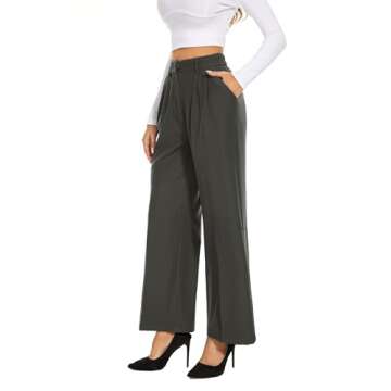FUNYYZO Women's Wide Leg Pants High Elastic Waisted in The Back Business Work Trousers Long Straight Suit Pants