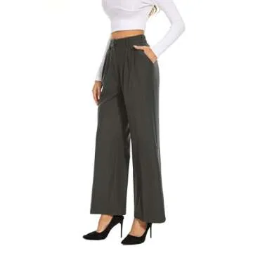 FUNYYZO Women's Wide Leg Pants High Elastic Waisted in The Back Business Work Trousers Long Straight Suit Pants