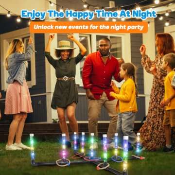 Outdoor Games for Game Night: FunforFun! Upgraded 30-Inch LED Ring Toss Game with 26 Rings Yard Games for Adults Kids Outdoors Toys for Beach Lawn Games for Party Ideal