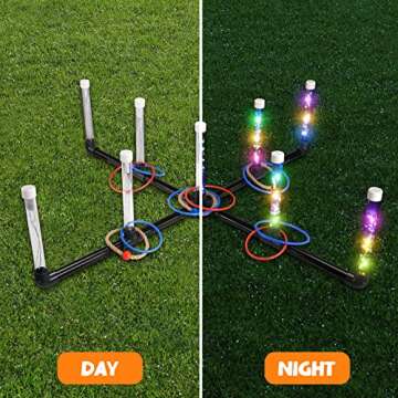 Outdoor Games for Game Night: FunforFun! Upgraded 30-Inch LED Ring Toss Game with 26 Rings Yard Games for Adults Kids Outdoors Toys for Beach Lawn Games for Party Ideal
