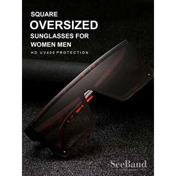 SeeBand Square Oversized Sunglasses for Women Men Fashion Flat Top Mirror Sunnies Vintage Shades Goggle Siamese Lens Big Thick Frame (Leopard/Gradient Brown)