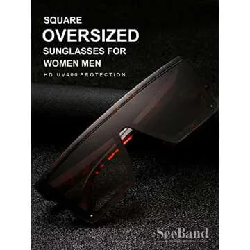 SeeBand Square Oversized Sunglasses for Women Men Fashion Flat Top Mirror Sunnies Vintage Shades Goggle Siamese Lens Big Thick Frame (Leopard/Gradient Brown)